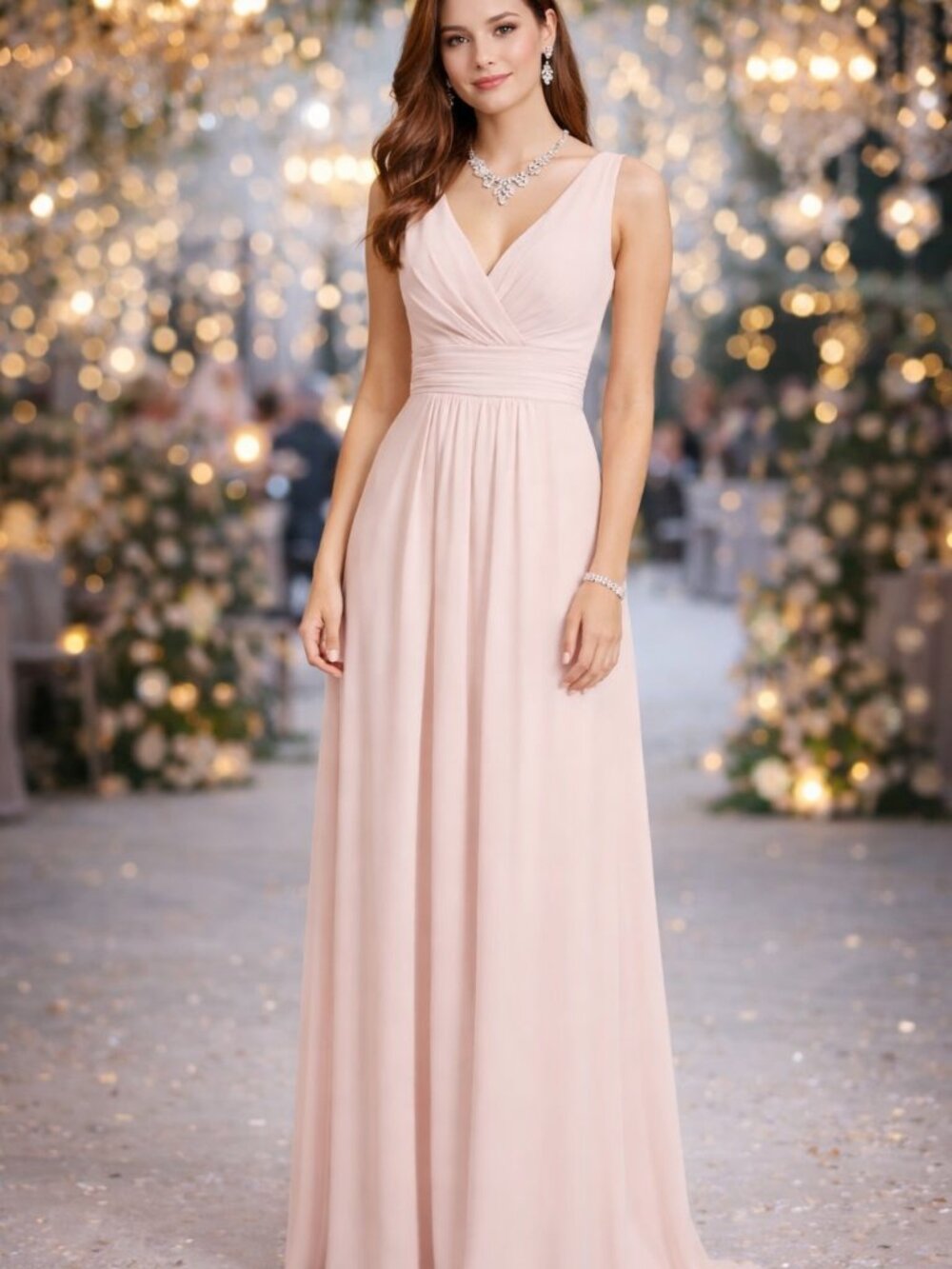 Samantha Paige Sleeveless A-line Maxi Pink Chiffon Wedding Prom Party Gown Sz 10
